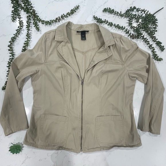 90s-00'S LLBean Full-Zip Sweatshirt, Men's Size M (Equivalent), Vintage cotton Khaki type Vintage Second Hand